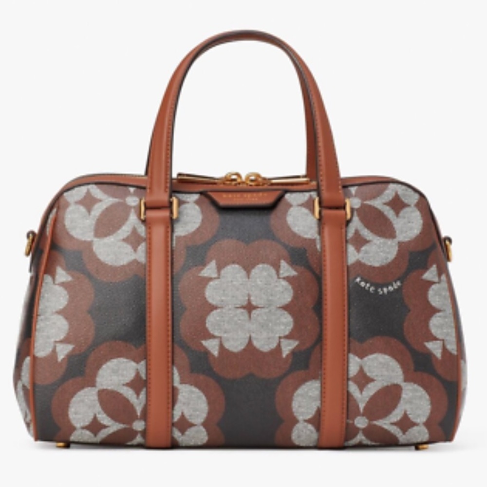 Kate Spade Brown Oversized Spade Flower Monogram Coated Canvas Eleanor satchel